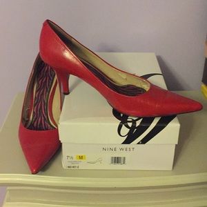 Red leather Nine West Kitten Heels size 7.5